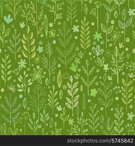 Seamless hands drawn spring pattern with grass and flowers. Vector illustration EPS10