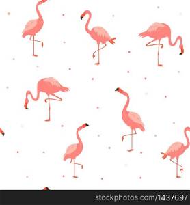 Seamless hawaiian pattern with pink flamingos. Suitable for fabric, textile prints, gift box wrapping. Seamless hawaiian pattern with pink flamingos