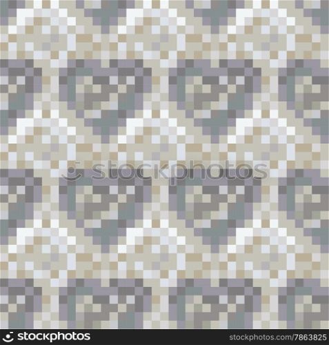 Seamless heart pattern.Grey version. Pixel art.