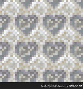 Seamless heart pattern.Grey version. Pixel art.