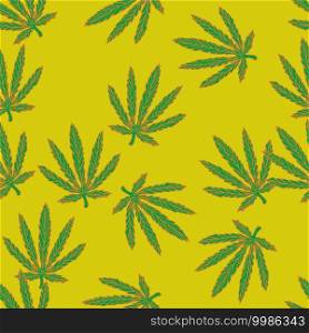 Seamless hemp leaves pattern. Hand drawn Cannabis background.