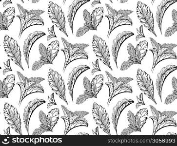 Seamless herbal pattern with stevia and peppermint plants. Nature and naturalness. Hand drawn background with strokes. Vector sketch texture for wallpapers, backgrounds, menus and your design.. Seamless herbal pattern with stevia and peppermint plants. Nature and naturalness. Hand drawn background with strokes. Vector sketch texture