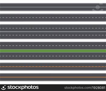 Seamless highways. Straight road, highway roads for city map. Line horizontal transportation street, movement in town exact vector pattern. Illustration of road line and highway seamless asphalt. Seamless highways. Straight road, highway roads for city map. Line horizontal transportation street, movement in town exact vector pattern
