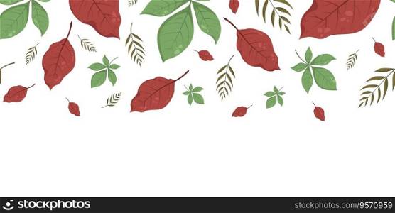 Seamless horizontal banner pattern with autumn fall green and red leaves. Perfect for wallpaper, wrapping paper, web sites, background, social media, blog and greeting cards, advertising