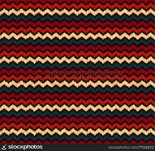 Seamless Ikat color etchnic Background vector Pattern. Seamless Ikat textured embroidery Background zigzag Pattern