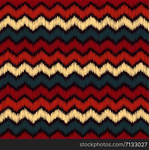 Seamless Ikat color etchnic Background vector Pattern. Seamless Ikat textured embroidery Background zigzag Pattern