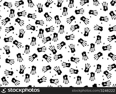 seamless illustration of black hand prints over the white background