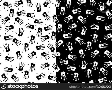 seamless illustration of hand prints over the black and white background