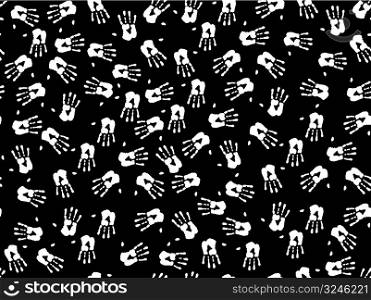 seamless illustration of white hand print over the black background