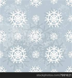 Seamless illustration with doodle snowflakes on blue background