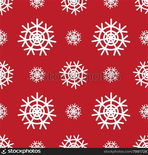 Seamless illustration with doodle snowflakes on red background