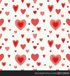 Seamless illustration with flat hearts background on white background