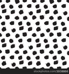 Seamless ink brush painted polka dot pattern. Vector illustration. Black and white grunge pattern. Can be used for tags, flyers, banners, web, print, textile and paper designs