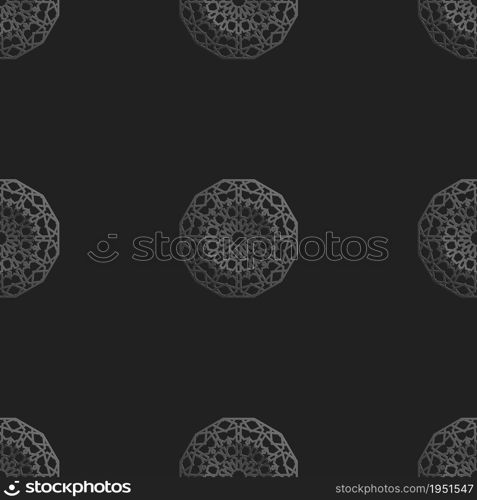 Seamless islamic pattern. Mattalic pattern on dark background.. Seamless islamic pattern with radial ornament in moroccan style. Mettalic pattern on dark background. Abstract geometric ornament vector.