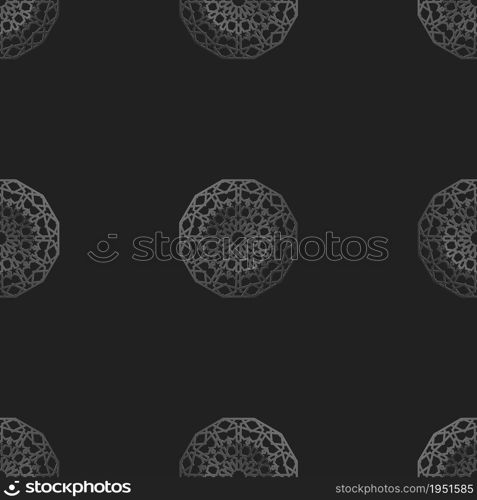 Seamless islamic pattern. Mattalic pattern on dark background.. Seamless islamic pattern with radial ornament in moroccan style. Mettalic pattern on dark background. Abstract geometric ornament vector.