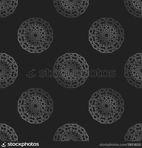 Seamless islamic pattern. Mattalic pattern on dark background.. Seamless islamic pattern with radial ornament in moroccan style. Mettalic pattern on dark background. Abstract geometric ornament vector.