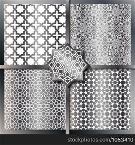 Seamless Islamic patterns set in silver color.. Seamless Islamic patterns set
