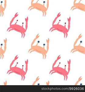 Seamless isolated pattern with doodle orange and pink crabs ornament. Wildlife animal backdrop. Designed for fabric design, textile print, wrapping, cover. Vector illustration.. Seamless isolated pattern with doodle orange and pink crabs ornament. Wildlife animal backdrop.
