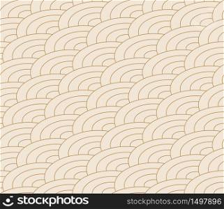 Seamless japanese isometric wave pattern. Repeating ocean water curve chinese texture. Gold and white line art vector illustration. Vintage geometric shape background. Retro sea ornament