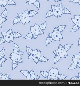 Seamless kawaii cartoon pattern with cute bats.
