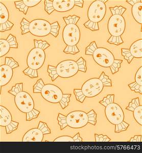 Seamless kawaii cartoon pattern with cute candies.