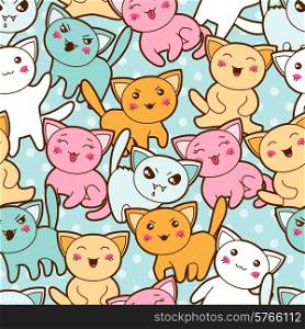 Seamless kawaii cartoon pattern with cute cats.