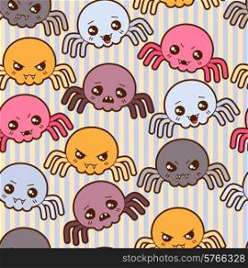 Seamless kawaii cartoon pattern with cute spiders.
