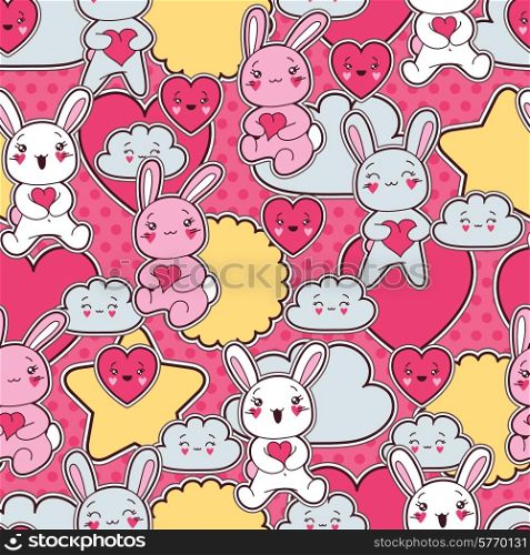Seamless kawaii child pattern with cute doodles.