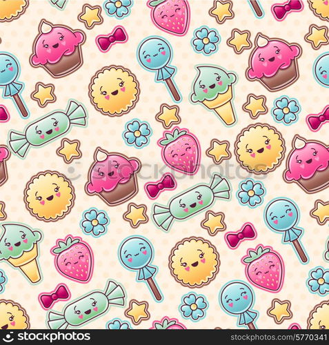 Seamless kawaii child pattern with cute doodles.