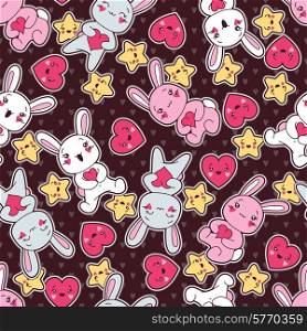 Seamless kawaii child pattern with cute doodles.