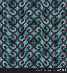 Seamless knitted vector pattern in turquoise and magenta colors