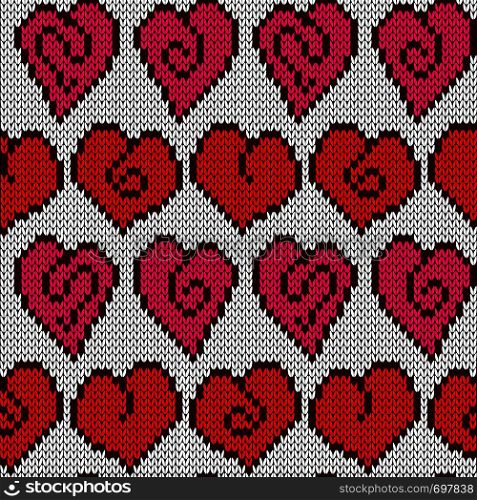 Seamless knitting decorative pattern with abstract hearts for Valentine's Day vector as a texture of fabric