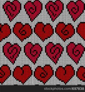 Seamless knitting decorative pattern with abstract hearts for Valentine's Day vector as a texture of fabric