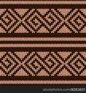 Seamless knitting geometrical vector pattern in brown and coffee colors as a knitted fabric texture