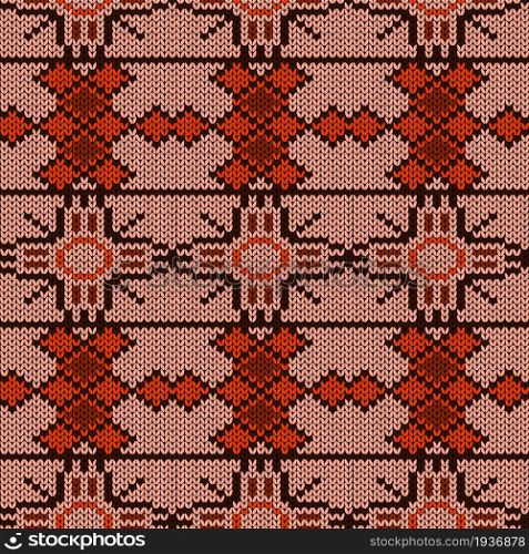 Seamless knitting pattern in orange and brown hues, vector pattern as a fabric texture