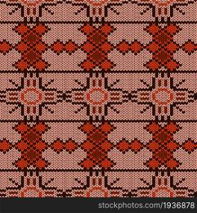 Seamless knitting pattern in orange and brown hues, vector pattern as a fabric texture