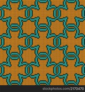 Seamless knitting pattern turquoise and orange colors, vector pattern as a fabric texture