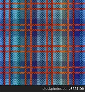 Seamless knitting vector pattern as a fabric texture in blue and red hues