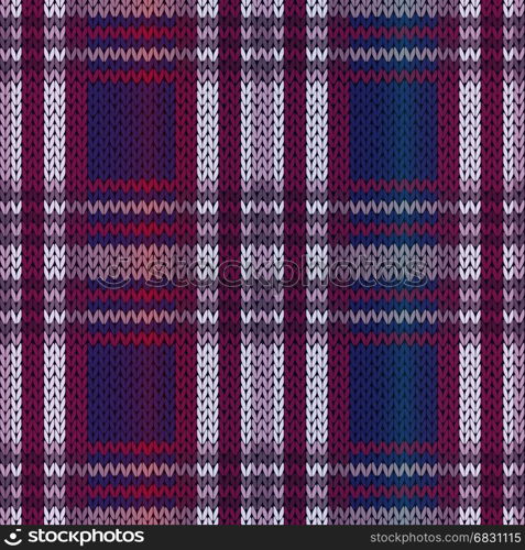 Seamless knitting vector pattern as a fabric texture mainly in blue, violet and claret hues