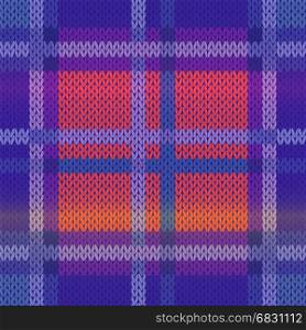 Seamless knitting vector pattern as a fabric texture mainly in blue, violet and pink hues