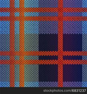Seamless knitting vector pattern as a fabric texture mainly in red, blue and violet hues