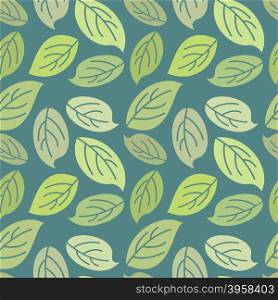Seamless leaves background. Vintage pattern for leaves. Vector retro green ornament.&#xA;