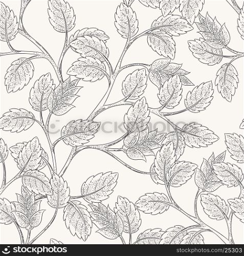 Seamless leaves branch background pattern. Decorative backdrop for fabric, textile, wrapping paper, card, invitation, wallpaper, web design, coloring page