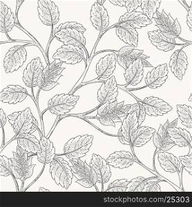 Seamless leaves branch background pattern. Decorative backdrop for fabric, textile, wrapping paper, card, invitation, wallpaper, web design, coloring page