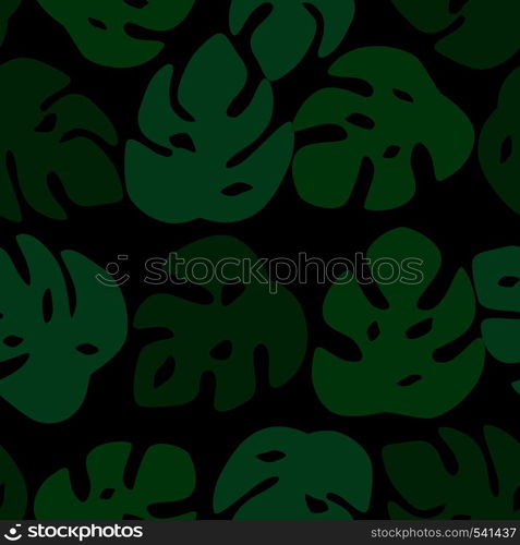 Seamless leaves pattern. Monstera leave on black background. Vector illustration. Seamless leaves pattern. Monstera leave on black background.