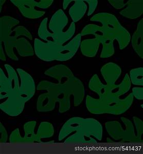 Seamless leaves pattern. Monstera leave on black background. Vector illustration. Seamless leaves pattern. Monstera leave on black background.
