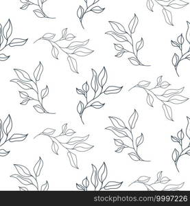 Seamless leaves spring pattern line style. Light natural foliage print vector design.. Seamless leaves spring pattern line style. Light natural foliage print design.