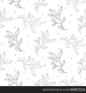 Seamless leaves spring pattern line style. Light natural foliage with dots print vector design.. Seamless leaves spring pattern line style. Light natural foliage with dots print design.