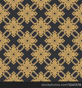 Seamless Line Thai gold pattern on gray background, The Arts of Thailand, Thai pattern background.