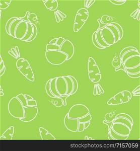 Seamless line vegetable pattern vector flat illustration. Modern seamless texture pattern design with vegetable silhouette in green and white colors for healthy diet decor or vintage wallpaper. Seamless silhouette vegetable pattern vector